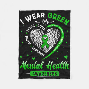 Harte ik Draag groen voor geestelijke gezondheidsv Fleece Deken
