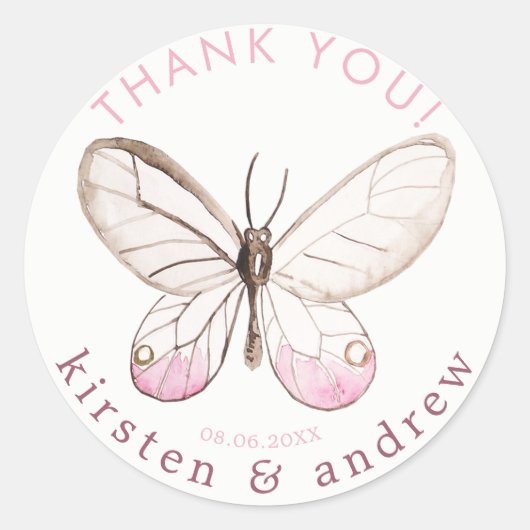 Hartelijk Bedankt! Blush Butterfly Weddenschap Sti Ronde Sticker (Voorkant)