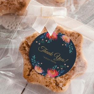 Hartelijk Bedankt! Donkerblauw, elegant, roofbloem Ronde Sticker