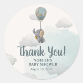 Hartelijk Bedankt! Grijze Baby olifant in Hot Air  Ronde Sticker (Voorkant)