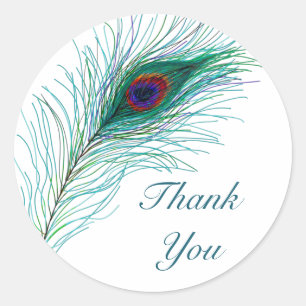 Hartelijk Bedankt   Peacock Feathers  Ronde Sticker