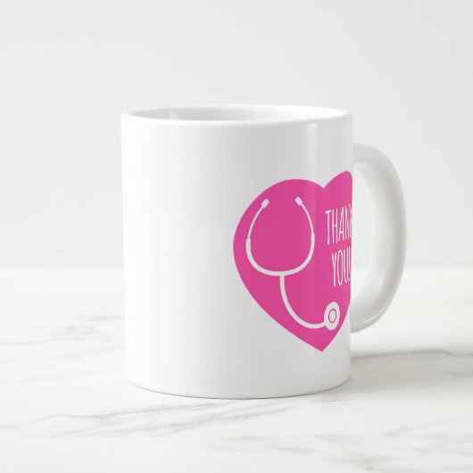 Hartelijk Bedankt | Roze hartstethoscoop Extra Grote Beker (Voorkant rechts)