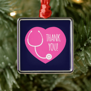 Hartelijk Bedankt   Roze hartstethoscoop Metalen Ornament