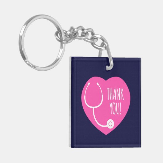 Hartelijk Bedankt | Roze hartstethoscoop Sleutelhanger (Voorkant Links)