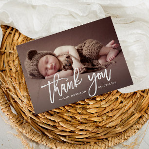 HARTELIJK BEDANKT   Witte borstel geboorte aankond Briefkaart