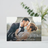 HARTELIJK BEDANKT | Witte bruistekende trouwfoto (Staand voorkant)