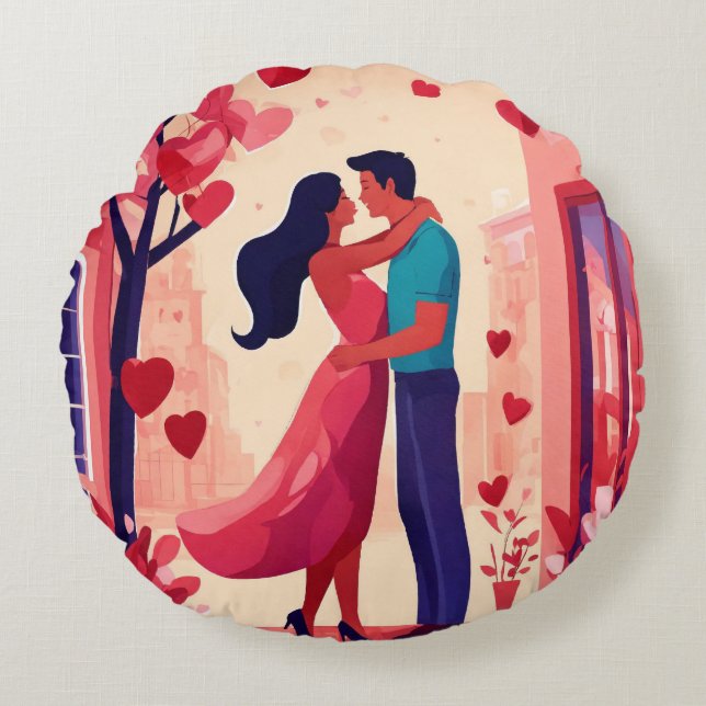 Hartelijk comfort: Valentijnsdag Sierkussennen Rond Kussen (Voorkant)