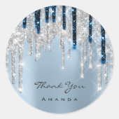 Hartelijk dank, 16de Bridal Silver Glitter Navy Ronde Sticker (Voorkant)