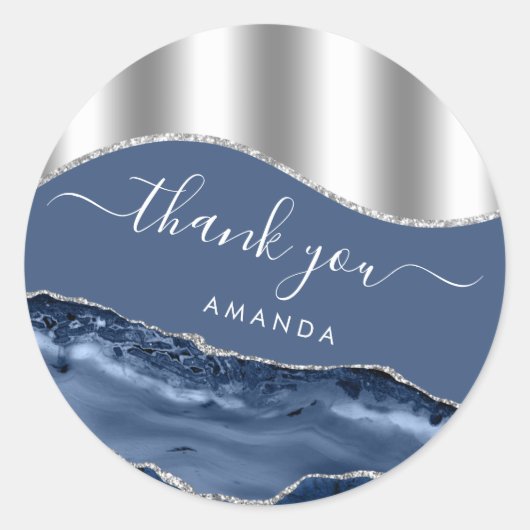 Hartelijk dank, 16e Bridal Blue Navy Silver Marble Ronde Sticker (Voorkant)