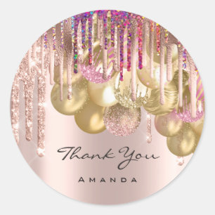 Hartelijk dank, 16e Bridal Roos Glitter Ballons Ronde Sticker