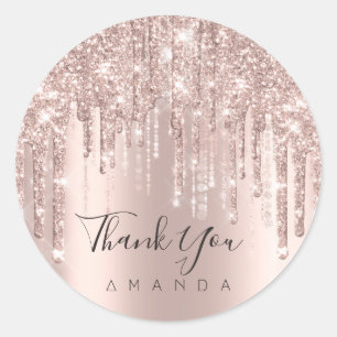 Hartelijk dank: 16e Bridal Roos Glitter Drips VIP Ronde Sticker