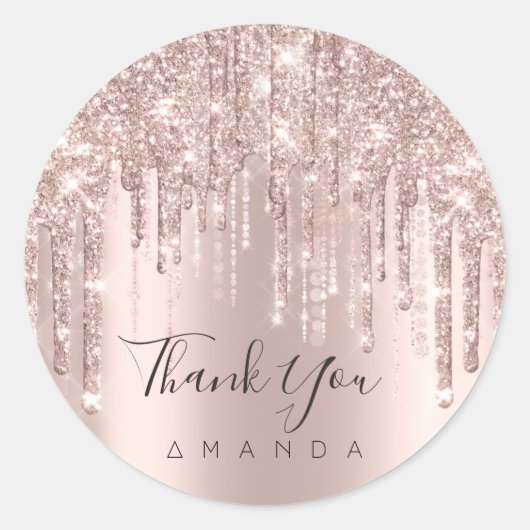 Hartelijk dank: 16e Bridal Roos Glitter Drips VIP Ronde Sticker (Voorkant)