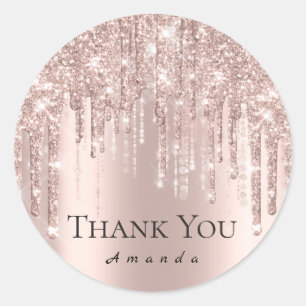 Hartelijk dank: 16e Bridal Roos Glitter Drips VIP Ronde Sticker