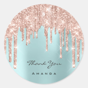Hartelijk dank. 16e Bridal Roos Glitter Ronde Sticker