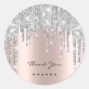 Hartelijk dank, 16e Bridal Roos Glitter Silver Ronde Sticker