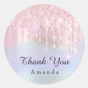 Hartelijk dank, 16e roze glitter holograaf ronde sticker