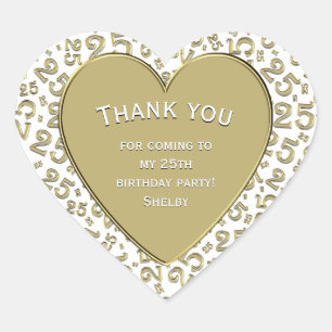 Hartelijk dank - 25e verjaardag Gold en White Hear Hart Sticker