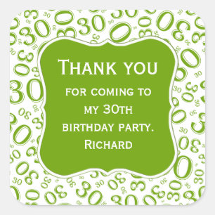 Hartelijk dank: 30th Birthday Green/White Pattern Vierkante Sticker