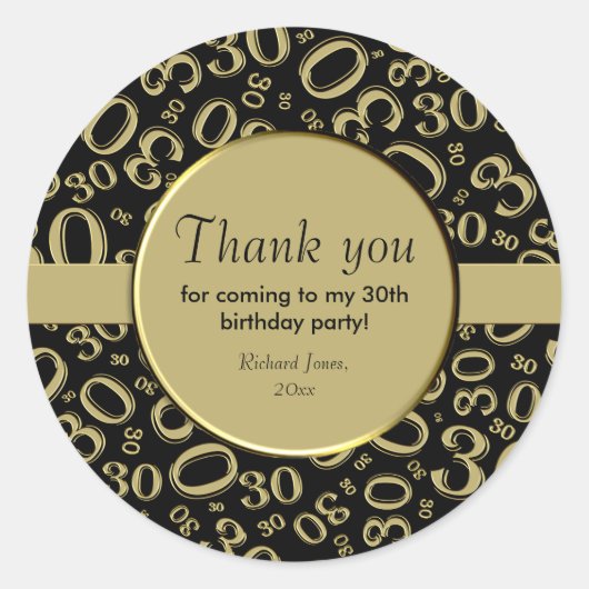 Hartelijk dank: 30th Random Number Pattern Gold/Bl Ronde Sticker (Voorkant)