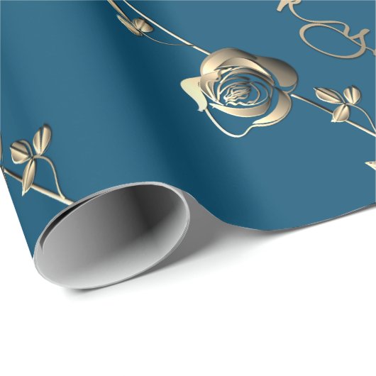 "Hartelijk dank" 3D Silvery Roos op Ocean Blue Cadeaupapier (Rol Hoek)