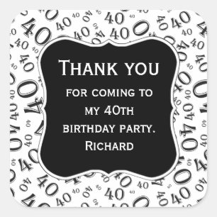 Hartelijk dank: 40th Birthday Black/White Pattern Vierkante Sticker