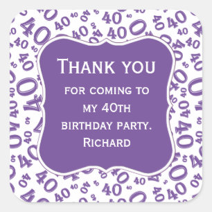 Hartelijk dank: 40th Birthday Paars/White Pattern Vierkante Sticker