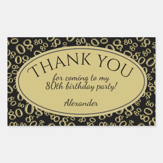 Hartelijk dank - 80th Number Pattern Gold en Black Rechthoekige Sticker (Voorkant)