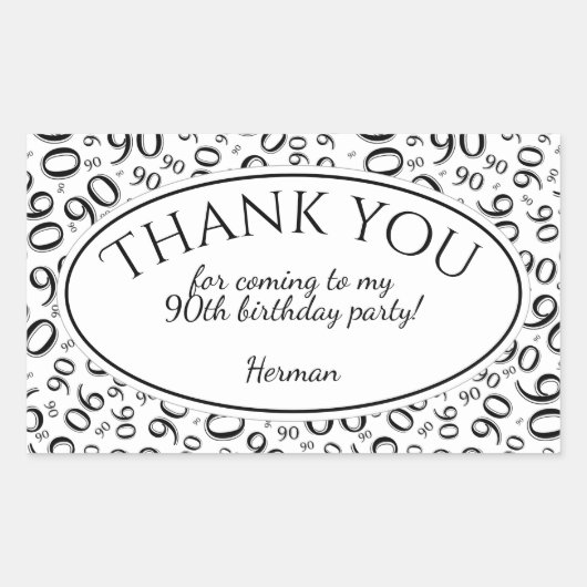 Hartelijk dank - 90th Number Pattern Black and Whi Rechthoekige Sticker (Voorkant)