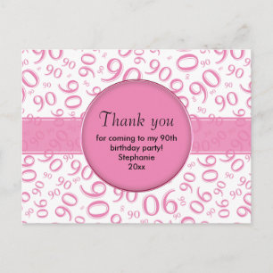 Hartelijk dank: 90th roze/White Birthday Number Pa Briefkaart