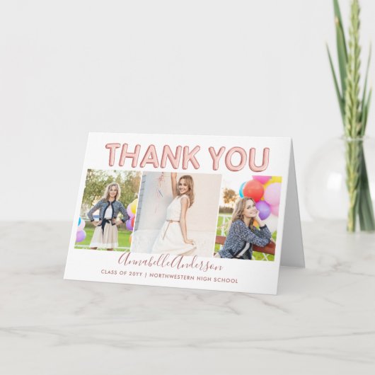 Hartelijk dank Afstuderen Roos Gold 3 Photo Afstud Bedankkaart (Voorkant)