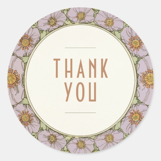 Hartelijk dank,  Art Nouveau Mucha Ronde Sticker (Voorkant)