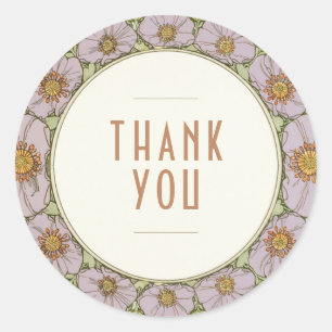 Hartelijk dank,  Art Nouveau Mucha Ronde Sticker