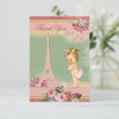 Hartelijk dank, Baby shower Eiffel Tower Princess Bedankkaart (Staand voorkant)