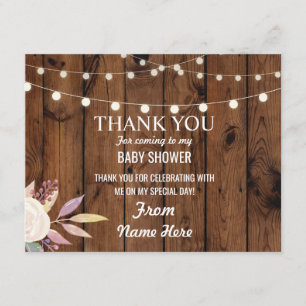 Hartelijk dank, Baby shower Girl Flower Wood Pink Kaart