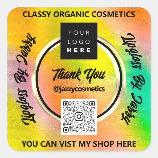 Hartelijk dank bedrijfs QR Code Logo Holographic Y Vierkante Sticker (Voorkant)