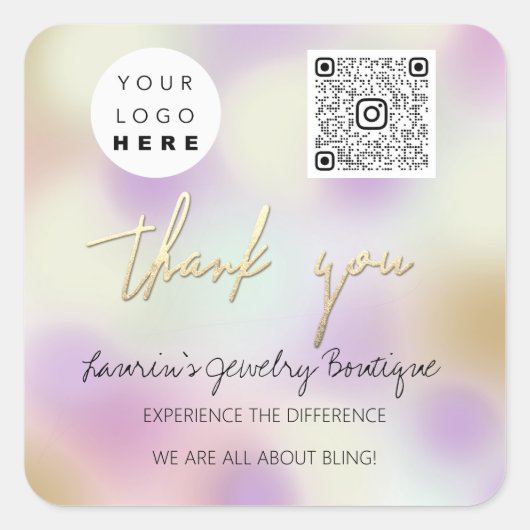 Hartelijk dank bedrijfsnaam Logo Qr-code Abstract Vierkante Sticker (Voorkant)