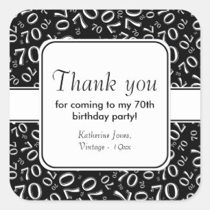Hartelijk dank: Black 70th Birthday Number Pattern Vierkante Sticker
