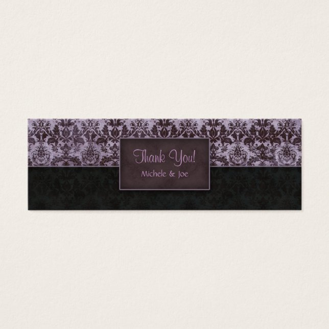 Hartelijk dank, Bladwijzer Damask Paars Black Mini Visitekaartjes (Voorkant)