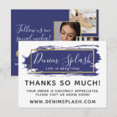 Hartelijk dank: Blue Paint Stroke & Gold 4-foto Briefkaart (Voorkant / Achterkant)