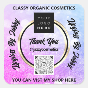 Hartelijk dank Business QR Code Logo Roze Blauw Vierkante Sticker