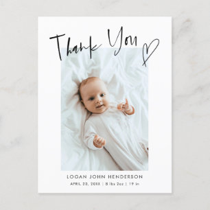 Hartelijk dank Casual script Baby Foto geboorte Aankondigingskaart