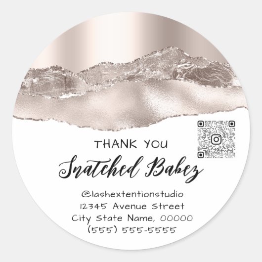 Hartelijk dank Cosmetics Logo QR Code Roos White Ronde Sticker (Voorkant)