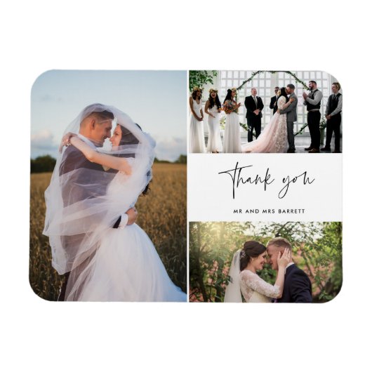 Hartelijk dank Drie foto's Collage Wedding Magneet (Horizontaal)