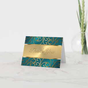 Hartelijk dank, Elegant Blauwgroen Blue en Gold Fi Bedankkaart