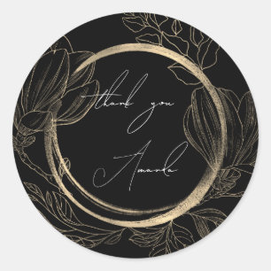Hartelijk dank, Floral Black White Gold Ronde Sticker