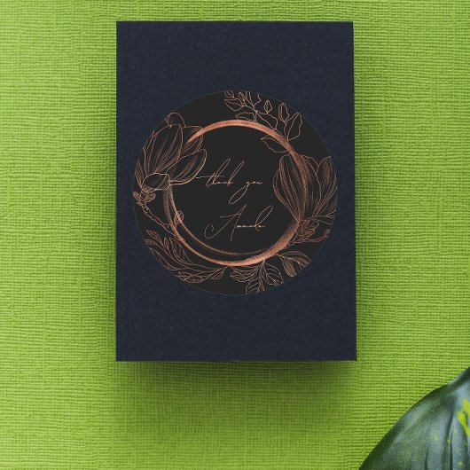 Hartelijk dank, Floral Copper Black Wedding Bridal Ronde Sticker