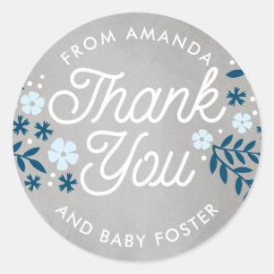 Hartelijk dank, Folky Floral Blue Baby shower Favo Ronde Sticker