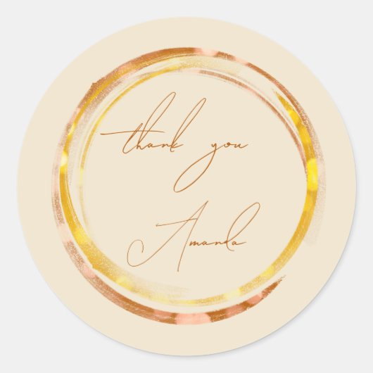 Hartelijk dank. Gele koper Gold Calligrafie Ronde Sticker (Voorkant)