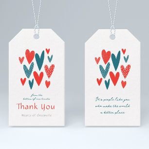 Hartelijk dank Harten Blauwgroen Rood Cadeaulabel