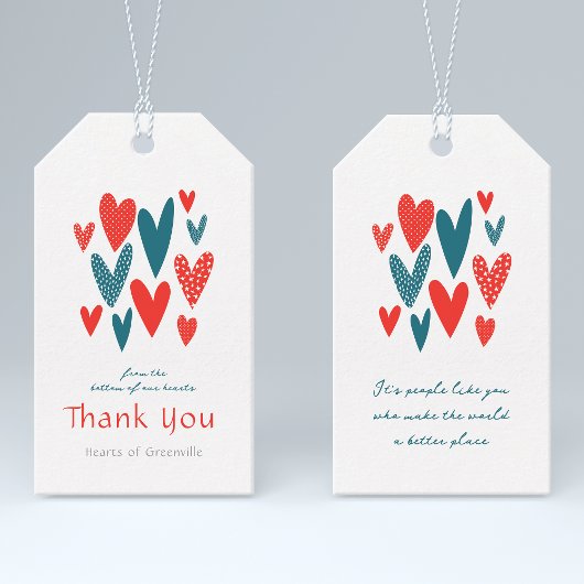 Hartelijk dank Harten Blauwgroen Rood Cadeaulabel